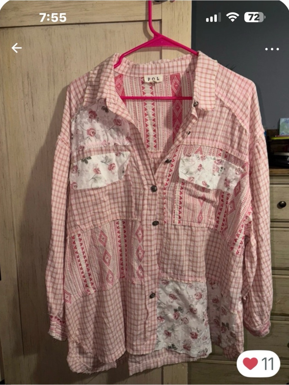 ISO. ………..I AN SEEKING OUT  this POL Pink Patchwork Button-Up Shirt